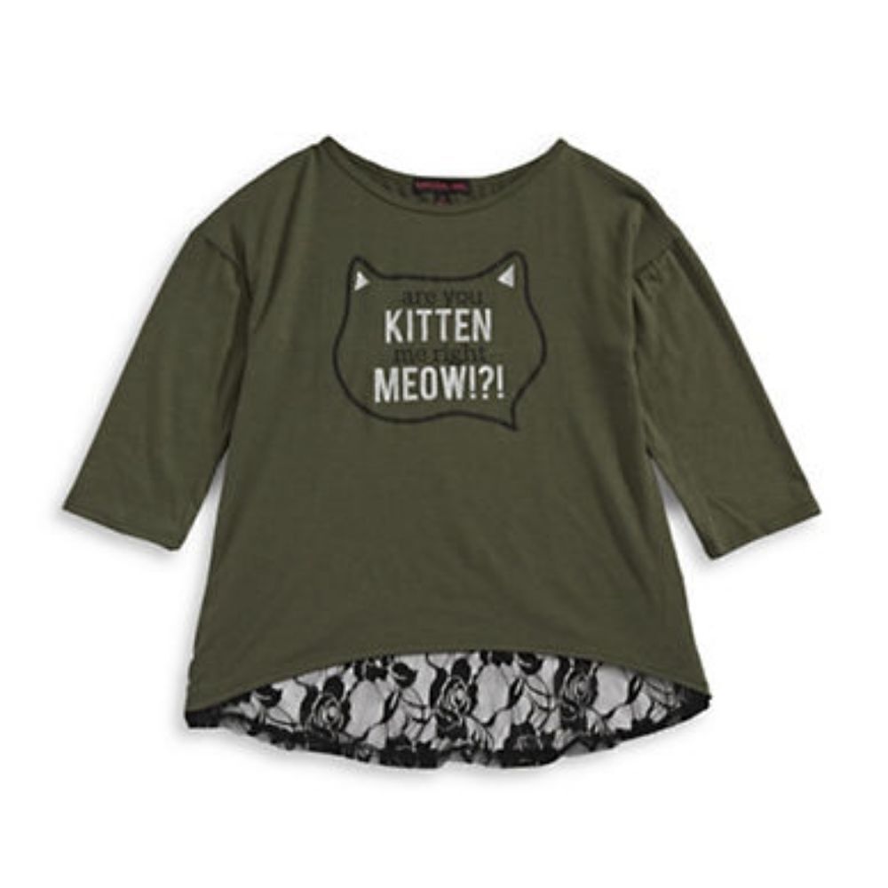 Material Girl Lace Envelope Back Graphic T-Shirt-GREEN-X-Small